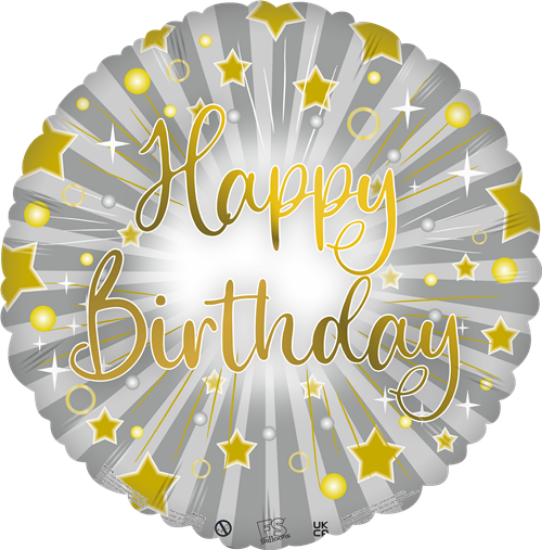 Happy Birthday - 18 Inch Silver Round Foil Balloon