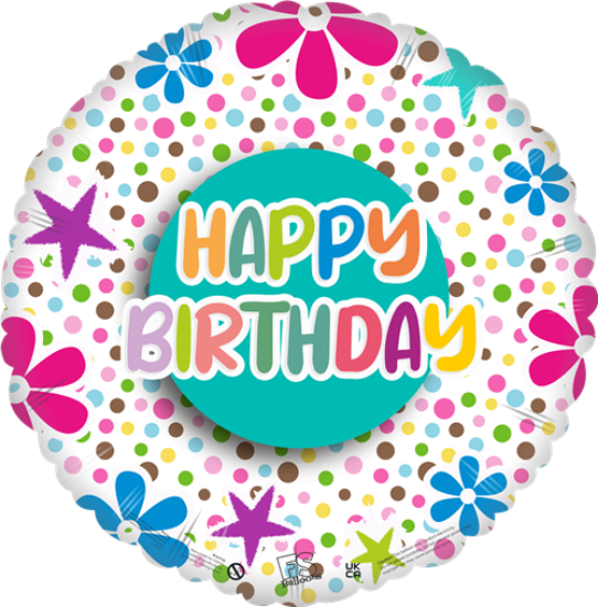 Happy Birthday- 18 Inch White Round Foil Balloon