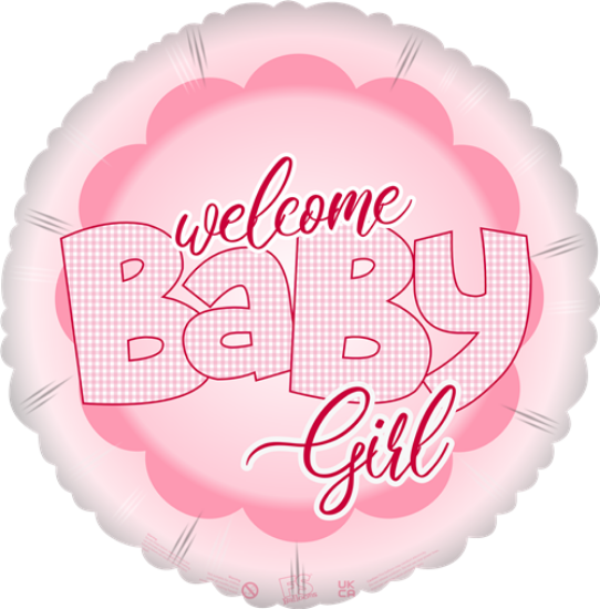 Welcome Baby Girl - 18 Inch Pink Round Foil Balloon