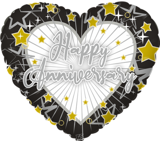 Happy Anniversary - 18 Inch Black Heart Foil Balloon