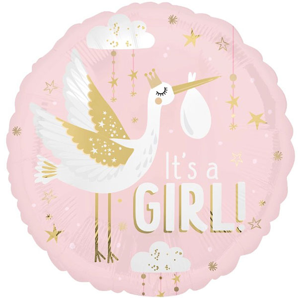 It's a Girl - 18 Inch Stork Round Foil Balloon