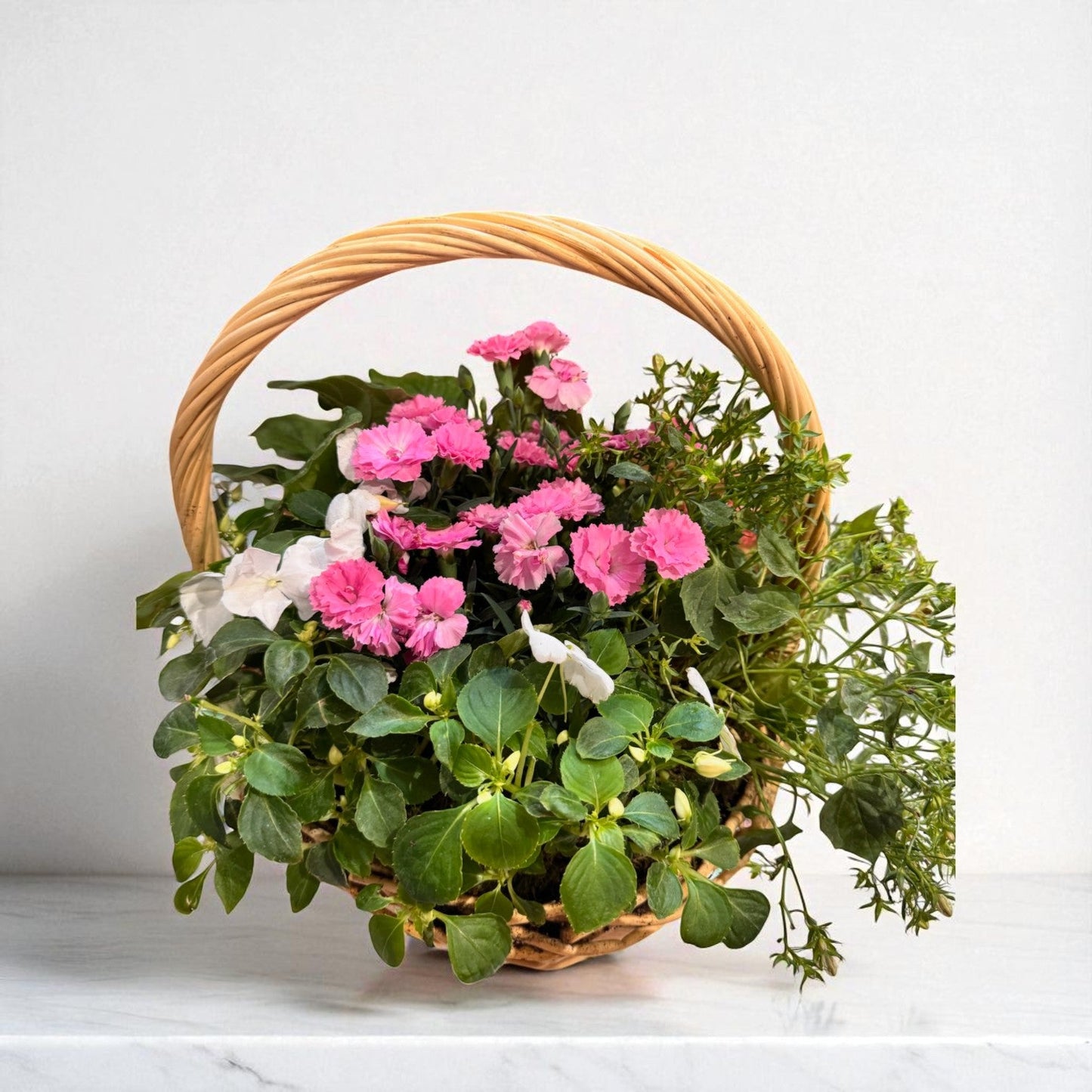 Pink Carnation & Impatiens Basket