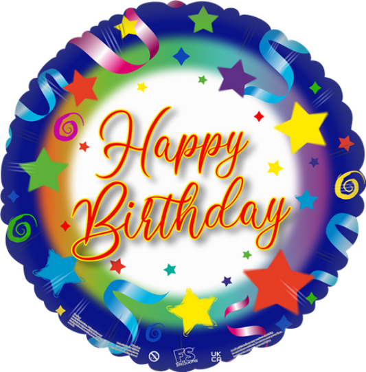 Happy Anniversary - 18 Inch Blue Stars Round Foil Balloon