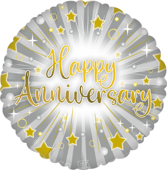 Happy Anniversary - 18 Inch Silver Round Foil Balloon