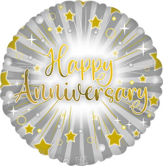 Happy Anniversary - 18 Inch Silver Round Foil Balloon