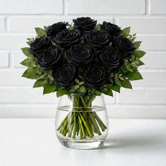 12 Black Rose Vase Arrangement