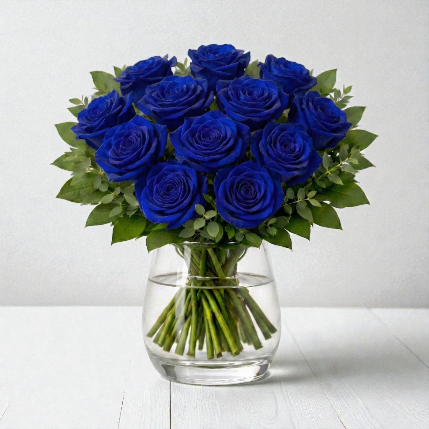 12 Blue Rose Vase Arrangement