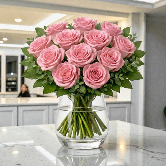 12 Pink Rose Vase Arrangement