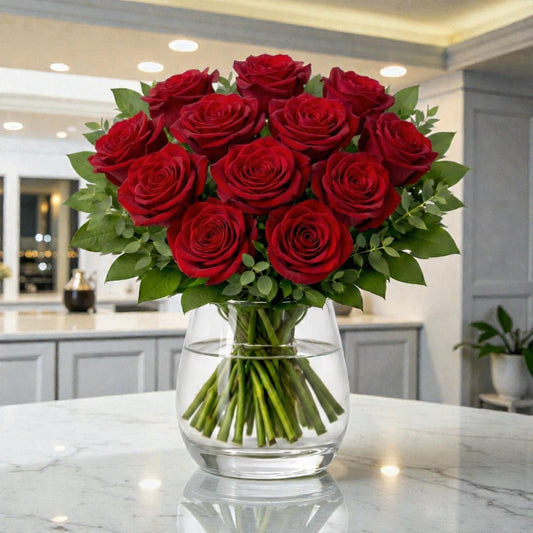 12 Red Rose Vase Arrangement