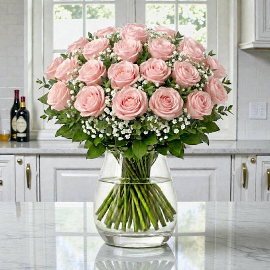 24 Pink Rose Premium Vase Arrangement