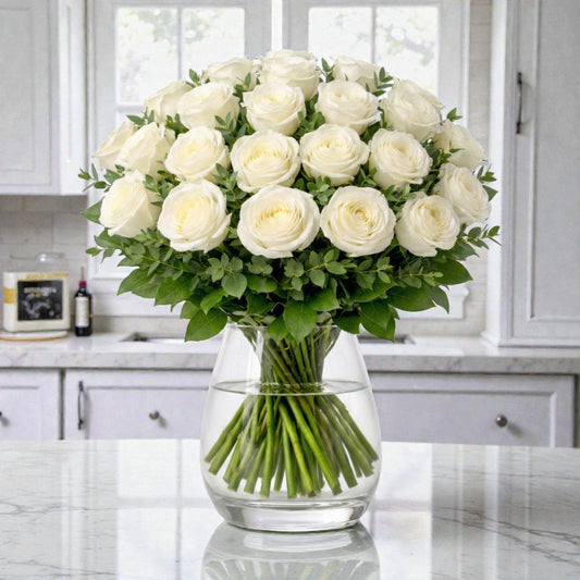 24 White Rose Vase Arrangement