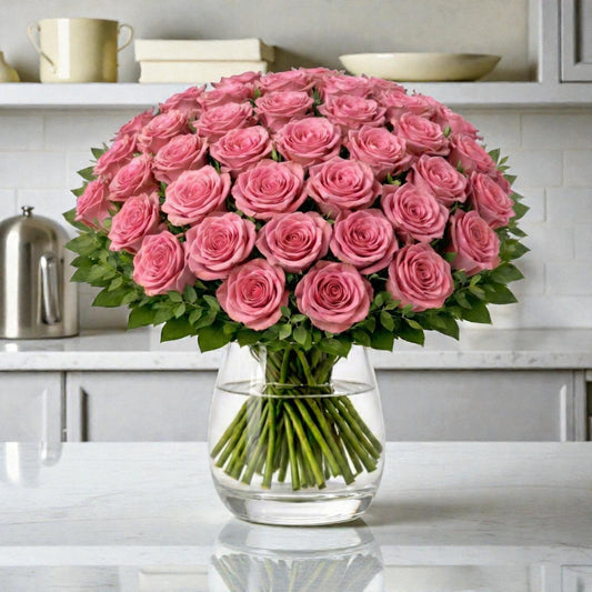50 Pink Rose Vase Arrangement