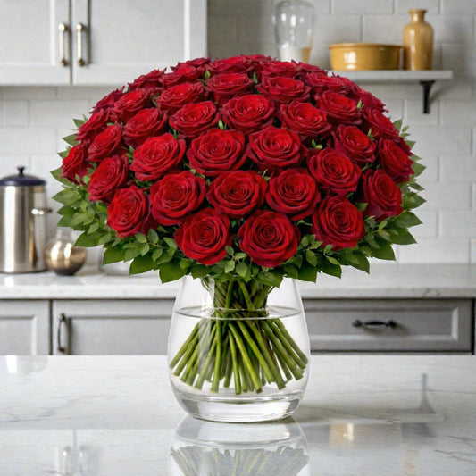 50 Red Rose Vase Arrangement