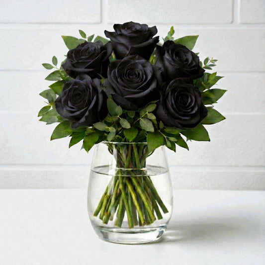 6 Black Rose Vase Arrangement