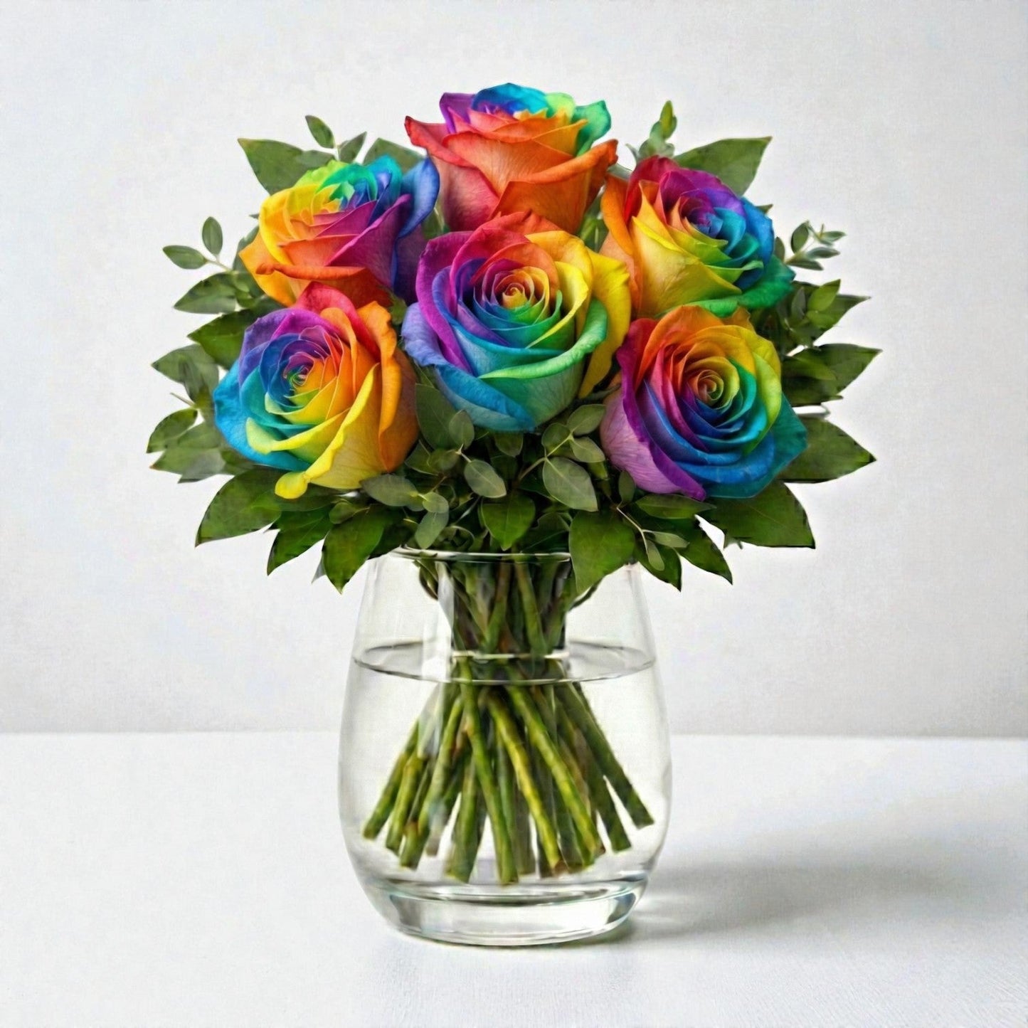6 Rainbow Rose Vase Arrangement