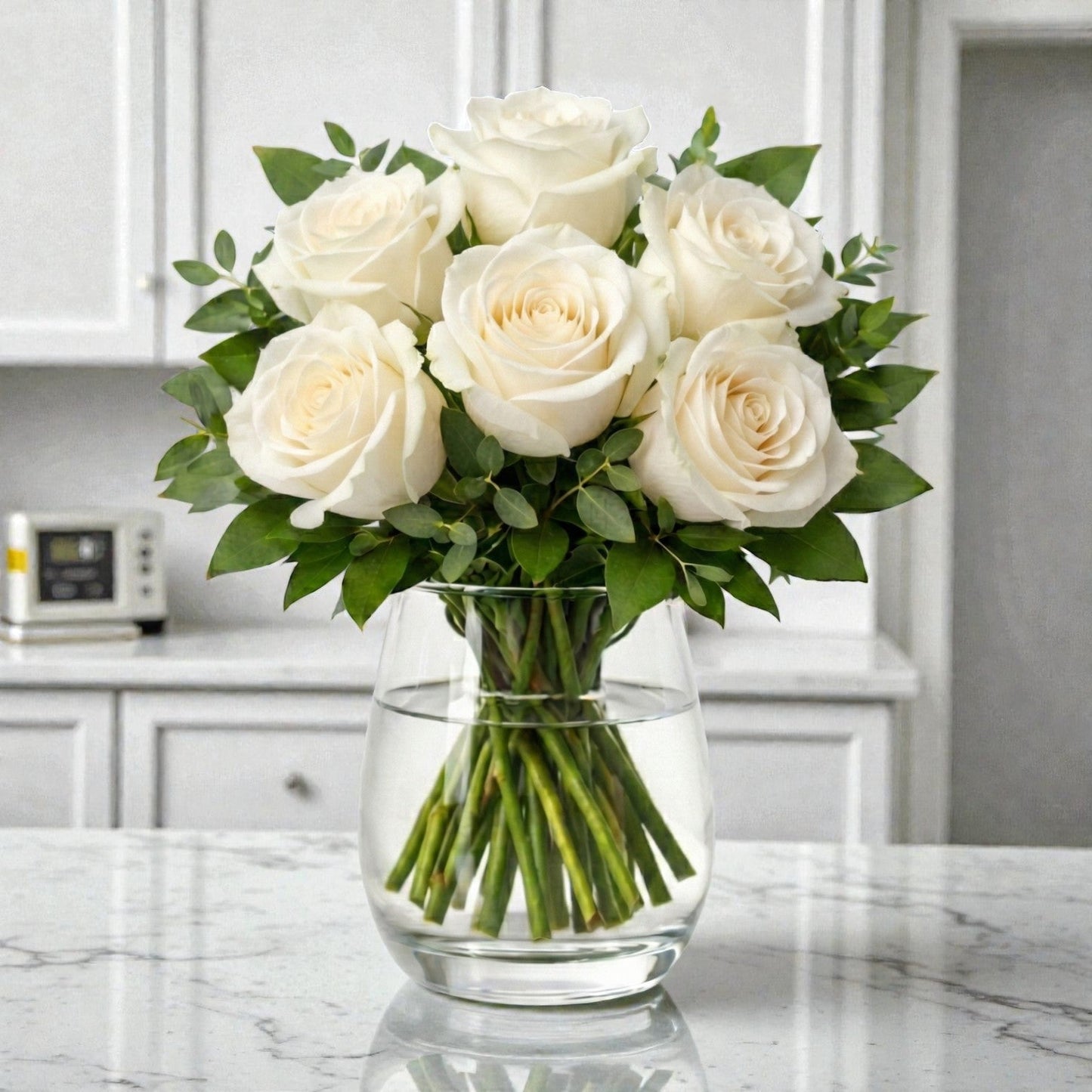 6 White Rose Vase Arrangement