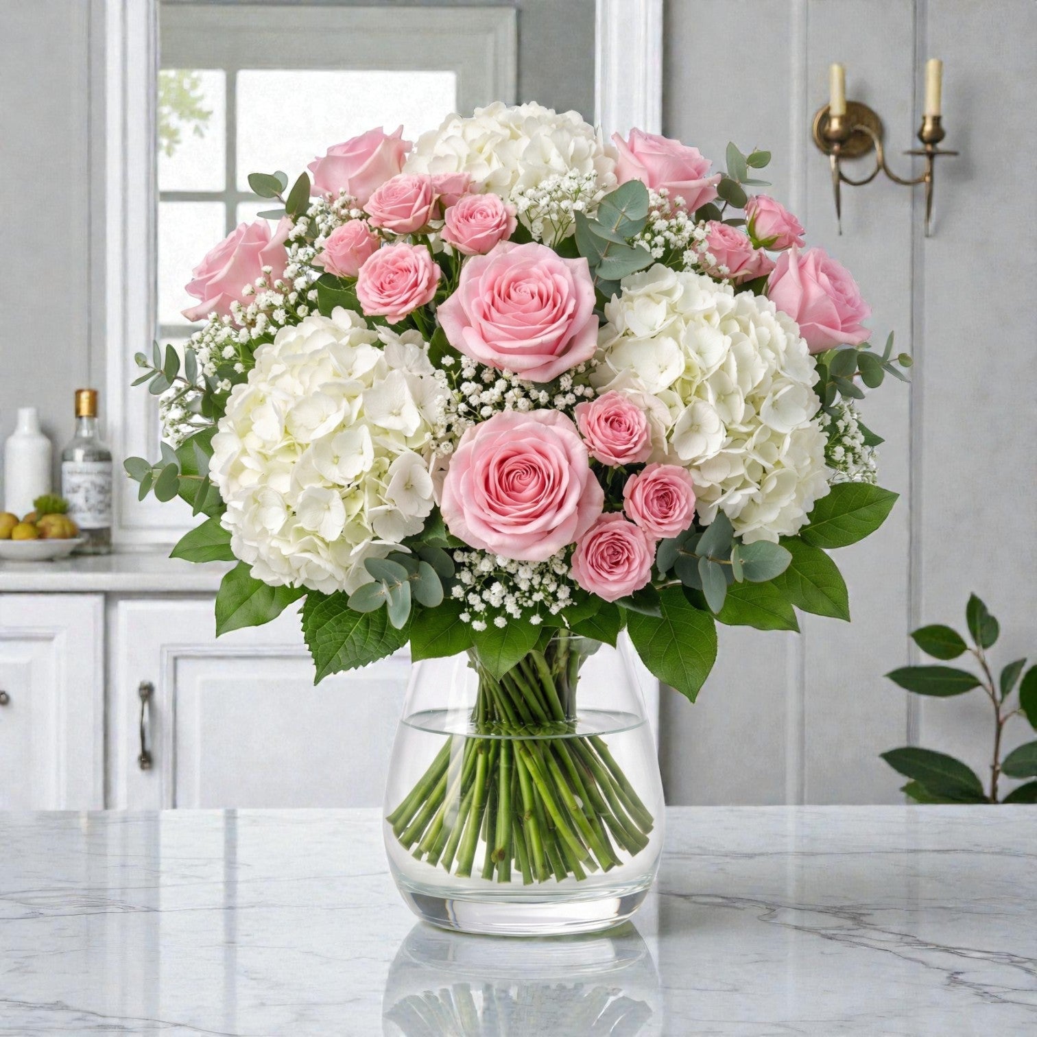 Pastel Rose & Hydrangea Vase Arrangement