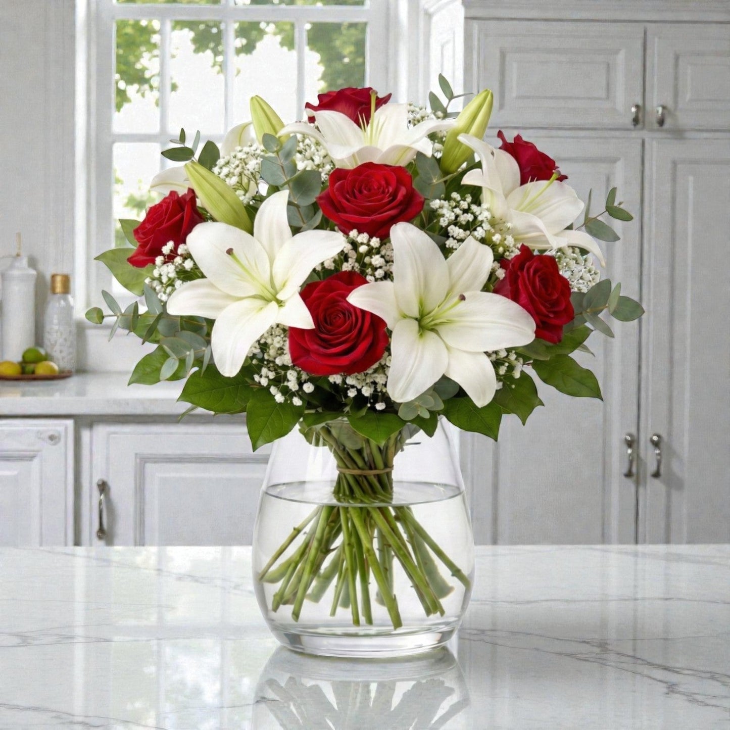 Red Rose & Lily Vase Arrangement